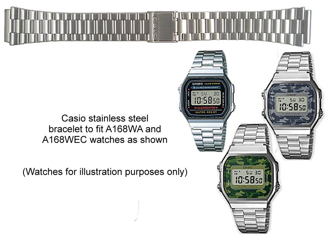 Casio A-168WA \u0026 A-168WEC - Watch Strap Band - Stainless Steel Watch  Bracelet for A-168, A-168W